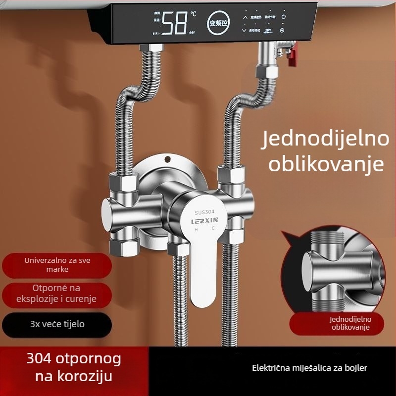 Nerđajući čelični set za tuš s vanjskom instalacijom, električni vodovodni miješalica, keramički disk ventil, kromirani završni sloj, CE certifikat