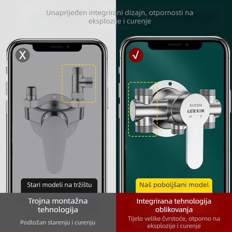 Nerđajući čelični set za tuš s vanjskom instalacijom, električni vodovodni miješalica, keramički disk ventil, kromirani završni sloj, CE certifikat