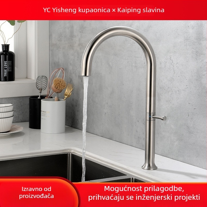 Nehrđajućeg čelika kuhinjska slavina, miješalica, uspravna ugradnja, ulaz 20 mm, keramički disk ventil