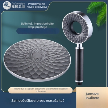Set glave tuša s ručnim tušem i crijevom, samopročišćavajući, ABS materijal, kružni oblik, model SY-LS-8, kristalno-dijamantni premaz