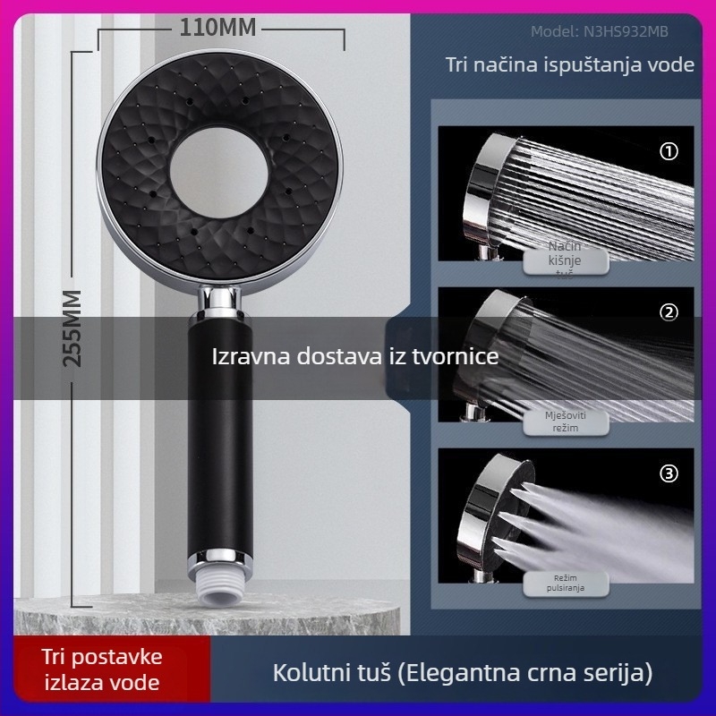 Set glave tuša s ručnim tušem i crijevom, samopročišćavajući, ABS materijal, kružni oblik, model SY-LS-8, kristalno-dijamantni premaz