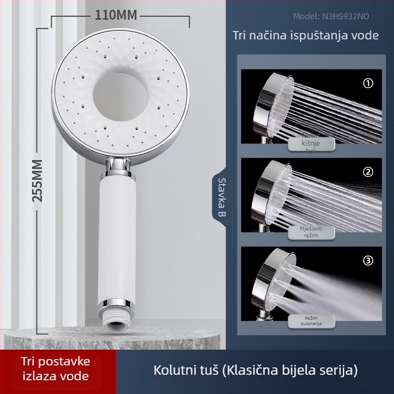 Set glave tuša s ručnim tušem i crijevom, samopročišćavajući, ABS materijal, kružni oblik, model SY-LS-8, kristalno-dijamantni premaz