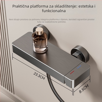Set tuša od Space Aluminum, ručni, kvadratna tuš glava, funkcije raspršivanja i kiše, skrivena instalacija, luksuzan stil