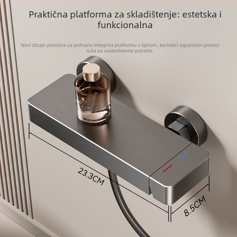 Set tuša od Space Aluminum, ručni, kvadratna tuš glava, funkcije raspršivanja i kiše, skrivena instalacija, luksuzan stil
