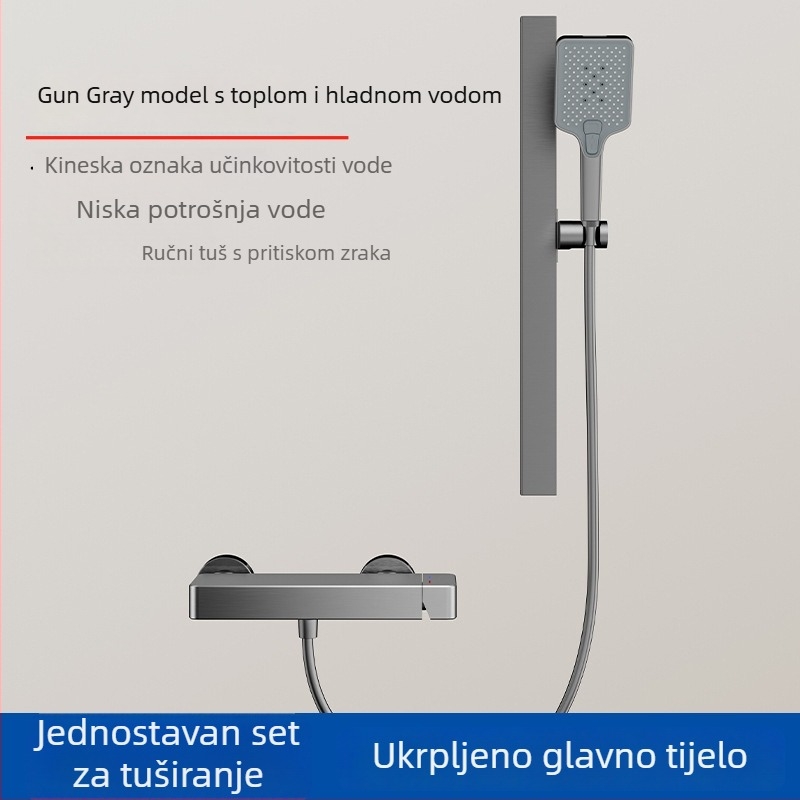 Set tuša od Space Aluminum, ručni, kvadratna tuš glava, funkcije raspršivanja i kiše, skrivena instalacija, luksuzan stil