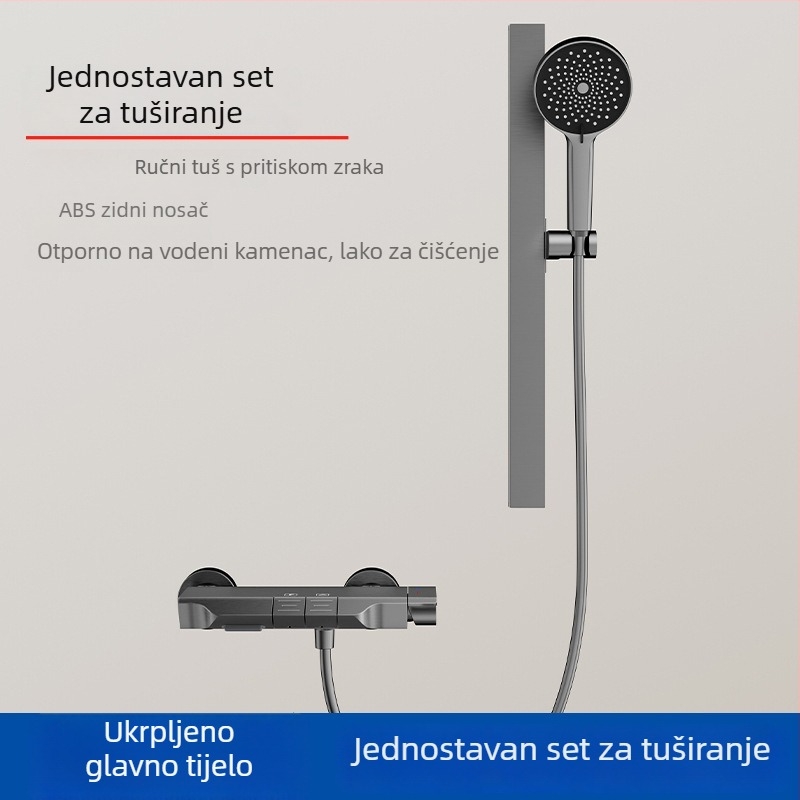 Set tuša od Space Aluminum, ručni, kvadratna tuš glava, funkcije raspršivanja i kiše, skrivena instalacija, luksuzan stil
