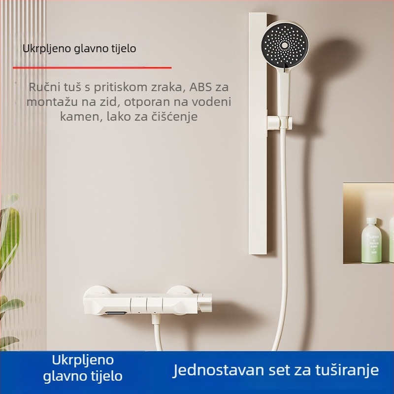 Set tuša od Space Aluminum, ručni, kvadratna tuš glava, funkcije raspršivanja i kiše, skrivena instalacija, luksuzan stil