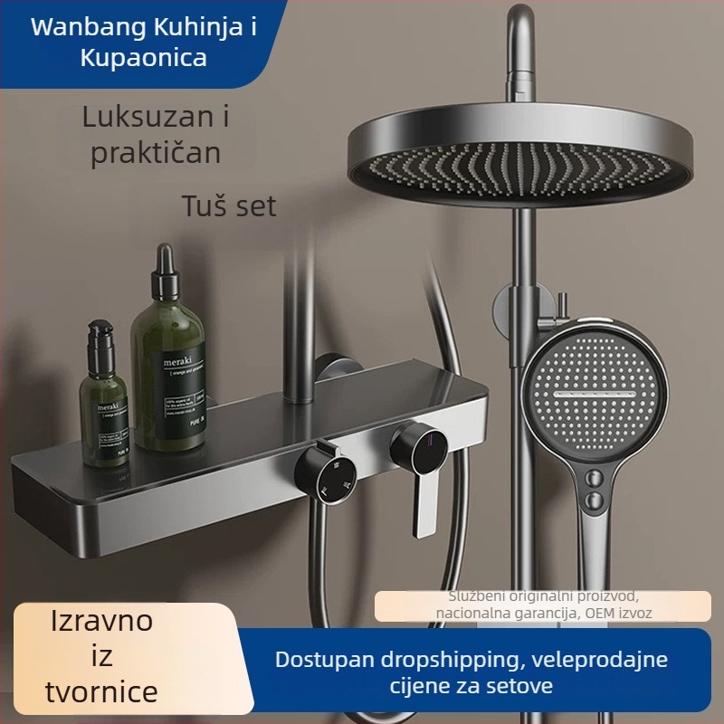 Tuš komplet 3+1 s ručnim tušem i mlaznicom, nehrđajući čelik, brušeni završetak, zidni montažni, okrugli kišni tuš