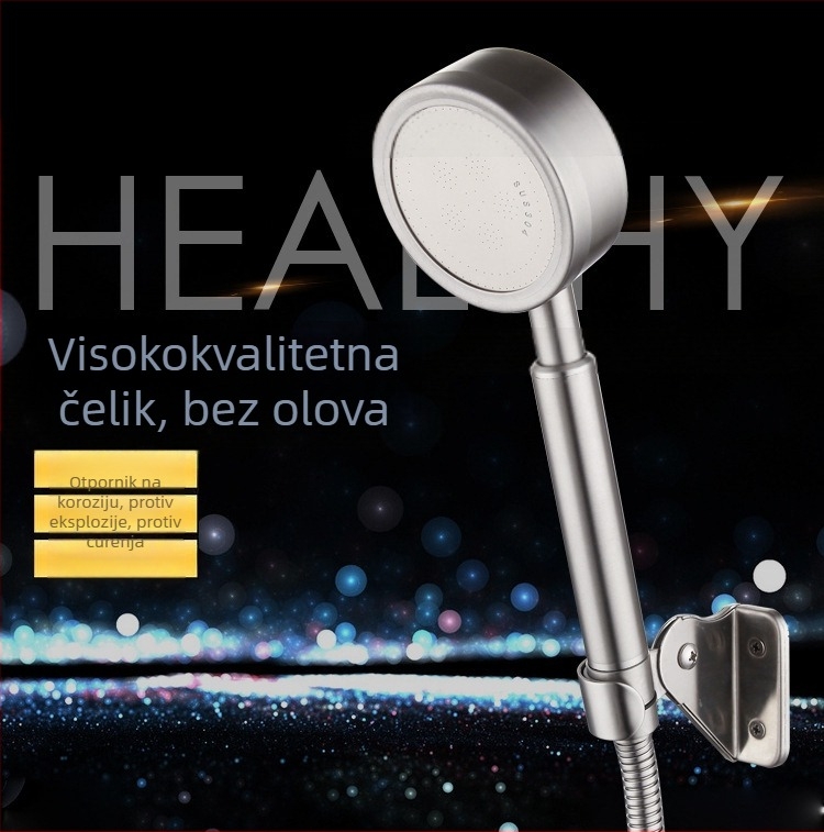 Ručni tuš set, 304 nehrđajući čelik, brušeni završetak, Top Spray, okrugli oblik, montaža bez bušenja, model PT-1054