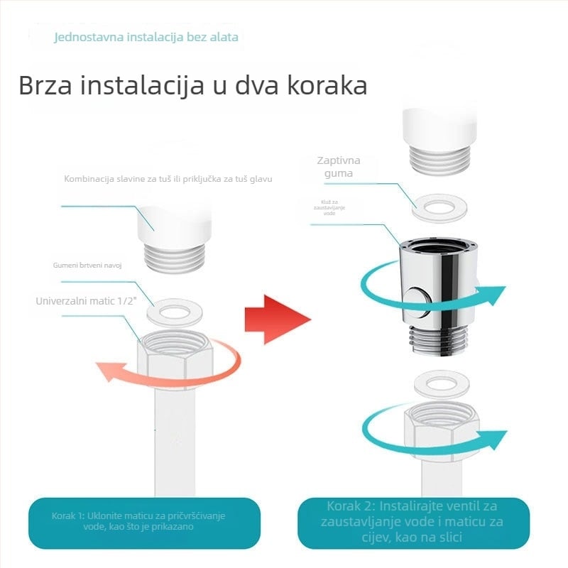 Lin Han kromirana tuš glava s kutnim ventilom, okretna ugradnja, okrugli oblik, moderni minimalistički stil, prilagođeno obrađivanje