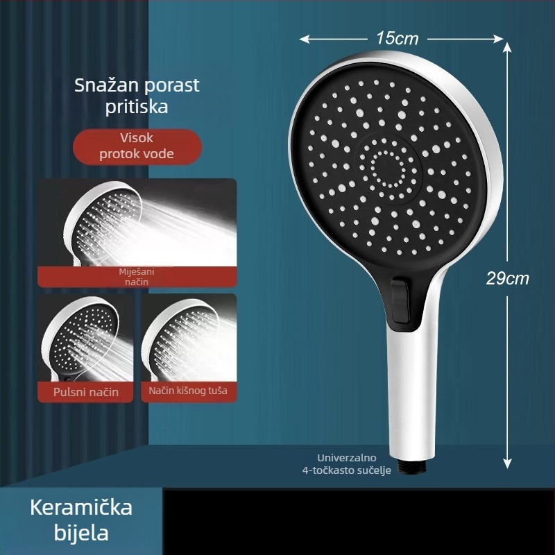 Set tuš glave s funkcijama rasprskavanja, mjehurića i kiše; Materijal: plastika; Ugradnja: ručna; Proces: ubrizgavanje; Radna temperatura: 0–80°C