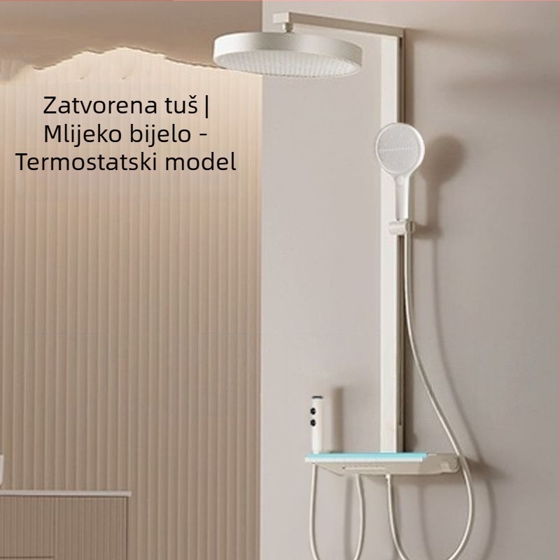 Ugradna četverokutna tuš glava od 304 nehrđajućeg čelika, rotirajuća, s podesivim postavkama i pojačanjem tlaka, digitalni prikaz konstantne temperature, moderni minimalistički stil