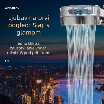 Ručna tuš glava s dvostrukom turbom, filtracijom vode uz negativne ione, ABS materijal, montaža na zid ili vakuumska čašica