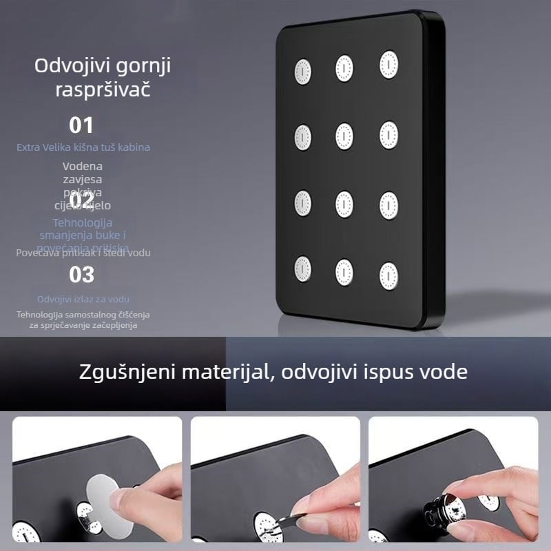Gornja tuš glava s anti-zagušenjem, ABS materijal, navojni priključak, četvrtasti oblik, elektroplatiranje