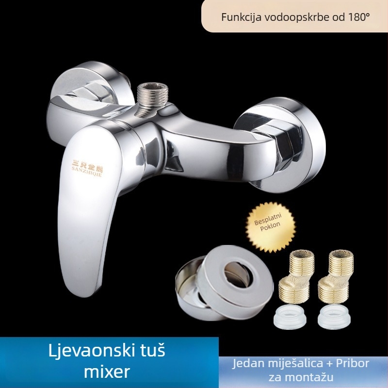 Skrivenu tuš baterija s miješanjem vruće i hladne vode, tijelo od cinka, keramički disk ventila, ulaz/izlaz 20 mm, temperatura 0–80 °C, tlak 1,2 MPa