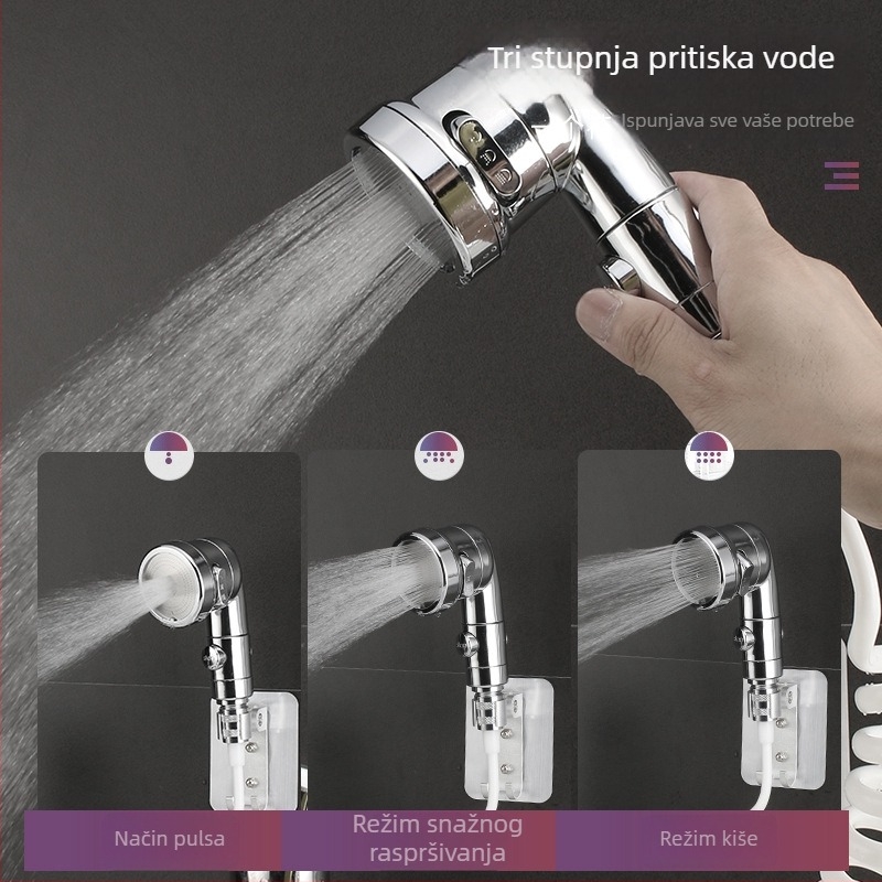 Prijenosni ABS tuš glava s filtrom, 3-funkcijska raspršivanje (raspršivanje, masaža, kiša), bez bušenja spiralna instalacija, 0–90°C