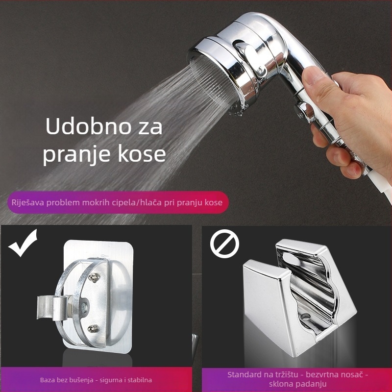 Prijenosni ABS tuš glava s filtrom, 3-funkcijska raspršivanje (raspršivanje, masaža, kiša), bez bušenja spiralna instalacija, 0–90°C