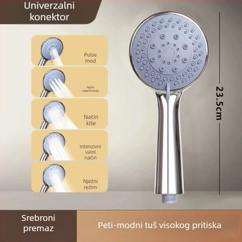 Prijenosni ručni tuš set - ABS, zidni nosač, kišna funkcija, okrugla glava