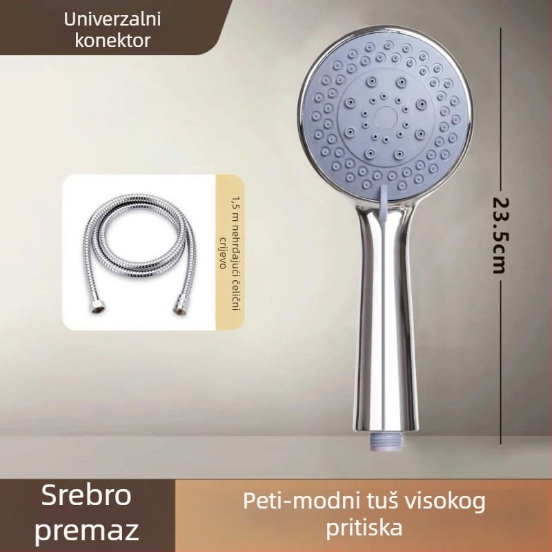 Prijenosni ručni tuš set - ABS, zidni nosač, kišna funkcija, okrugla glava