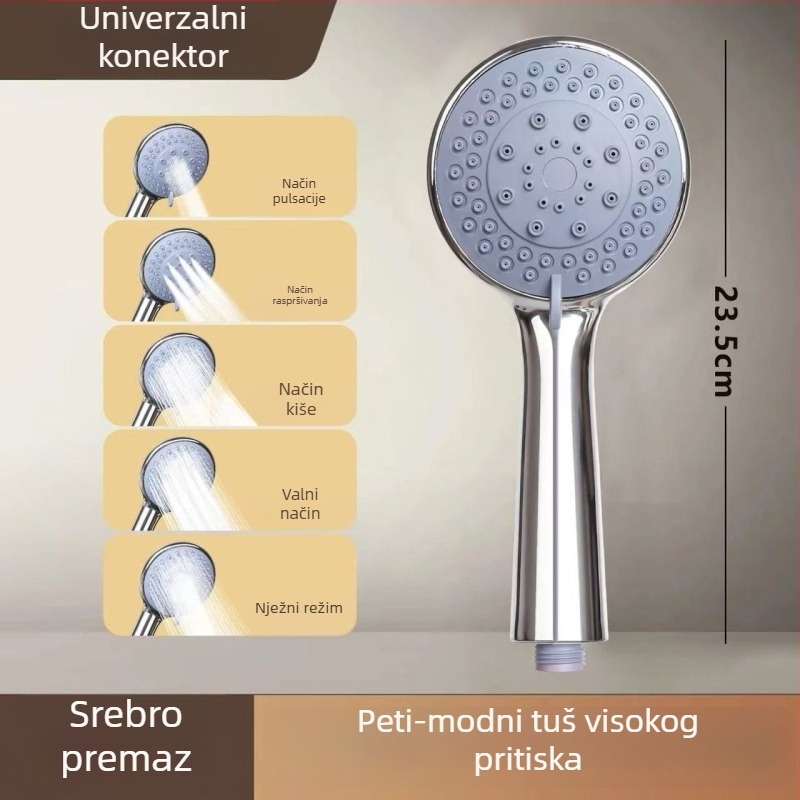 Prijenosni ručni tuš set - ABS, zidni nosač, kišna funkcija, okrugla glava