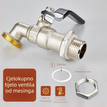 Bakreni vodovodni ventil za posudu za vosak, model Wax Bucket Water Tap, 1,6 MPa, 100°C, ručna ugradnja, otvaranje ključem