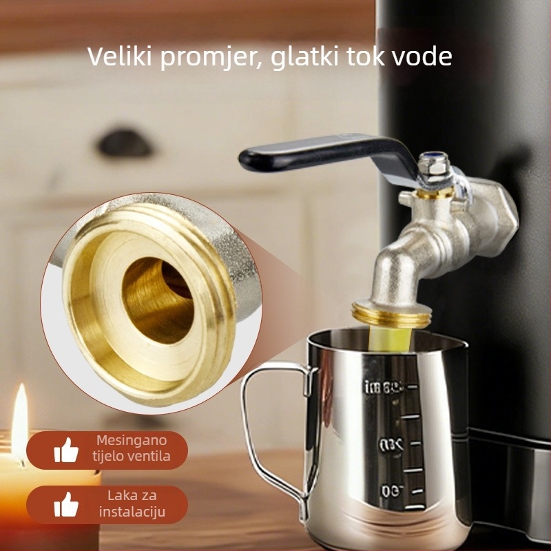 Bakreni vodovodni ventil za posudu za vosak, model Wax Bucket Water Tap, 1,6 MPa, 100°C, ručna ugradnja, otvaranje ključem
