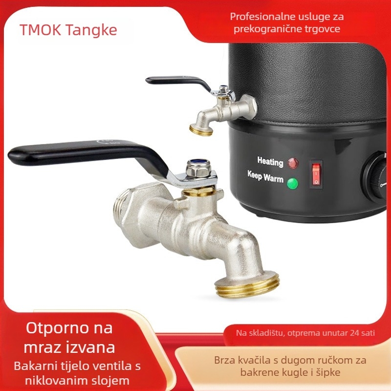 Bakreni vodovodni ventil za posudu za vosak, model Wax Bucket Water Tap, 1,6 MPa, 100°C, ručna ugradnja, otvaranje ključem