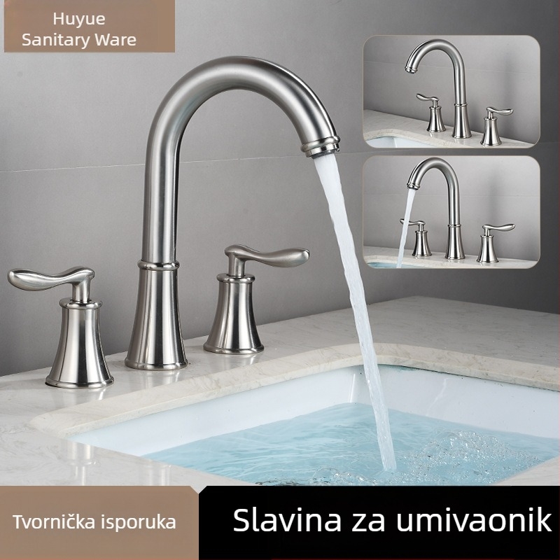 Slavina za umivaonik – bakrena, okretna, s tri otvora, dijeljeni tip, s dvostrukim upravljanjem, miješalica, 0-90C