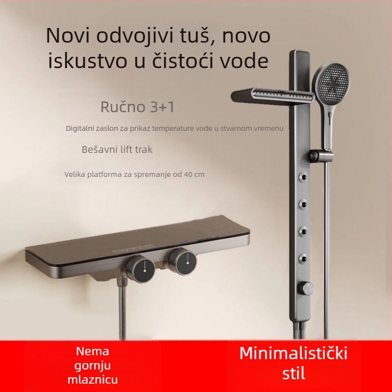 Set za tuš (split-tip) – ABS materijal, konstantna temperatura, digitalni prikaz, rotirajući, povećani tlak vode
