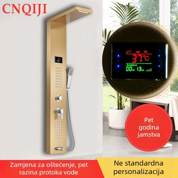 Set tuš ploče s brušenim titanom završetkom, 304 nehrđajući čelik, pet načina protoka vode, gornji tuš, moderni minimalistički stil, montaža na površinu ili na zid
