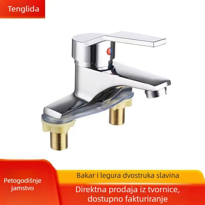 Slavina za umivaonik – montaža s dvije rupe, bakarna legura, keramički disk ventil, model 23229
