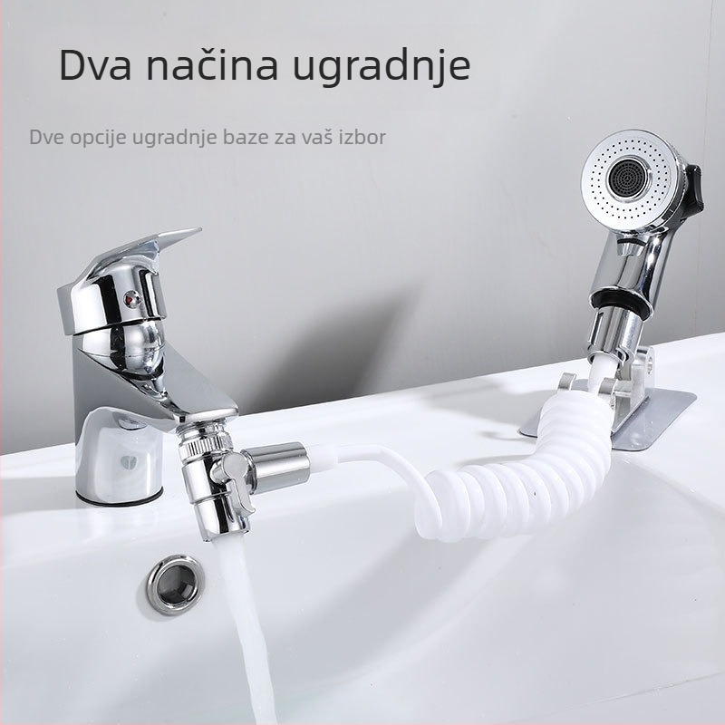 Slavina za umivaonik s vanjskim tušem i ručnom mlaznicom (ABS; Funkcije: raspršivanje, kiša; Ugradnja: spiralna; Radna temperatura: 0–90°C; Nominalni tlak: 1,2 MPa)