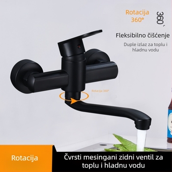 Ugrađena u zid kuhinjska miješalna slavina, zidna montaža, bakar tijelo, topla i hladna voda, četiri porta ulaza/izlaza, dignuti mehanizam, 0–100°C