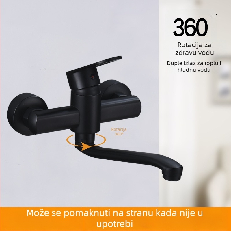 Ugrađena u zid kuhinjska miješalna slavina, zidna montaža, bakar tijelo, topla i hladna voda, četiri porta ulaza/izlaza, dignuti mehanizam, 0–100°C