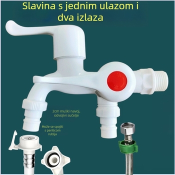 Razdjeljivač slavine 1→2, plastično tijelo, keramički disk ventila, CE certifikat, brušena završna obrada