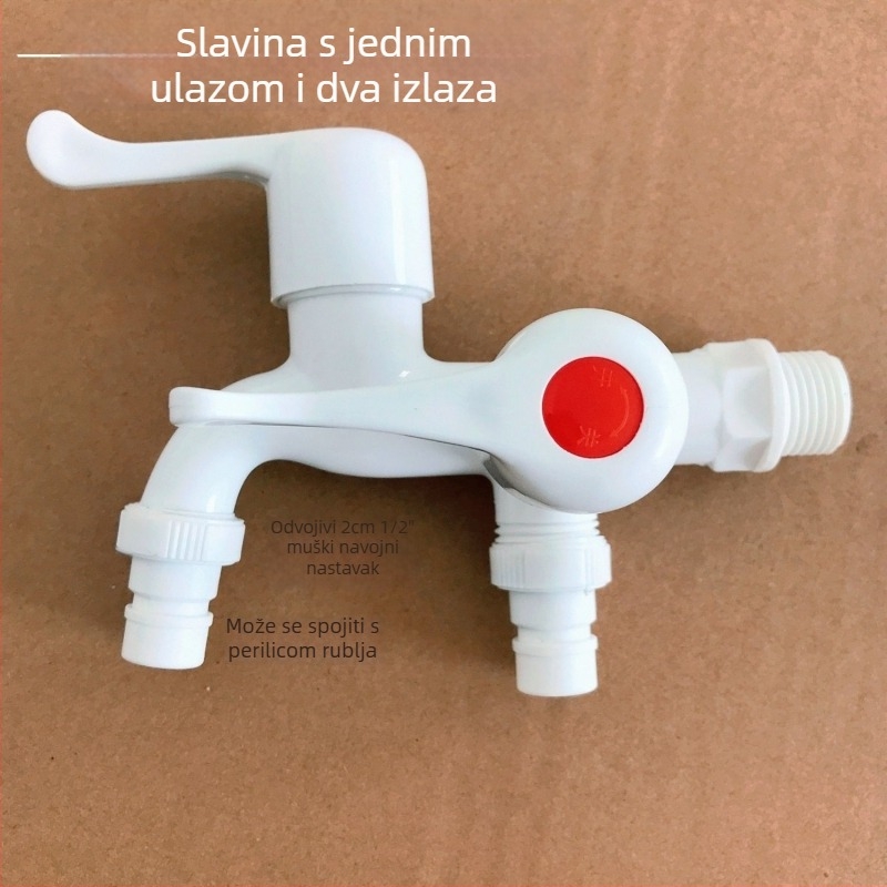Razdjeljivač slavine 1→2, plastično tijelo, keramički disk ventila, CE certifikat, brušena završna obrada