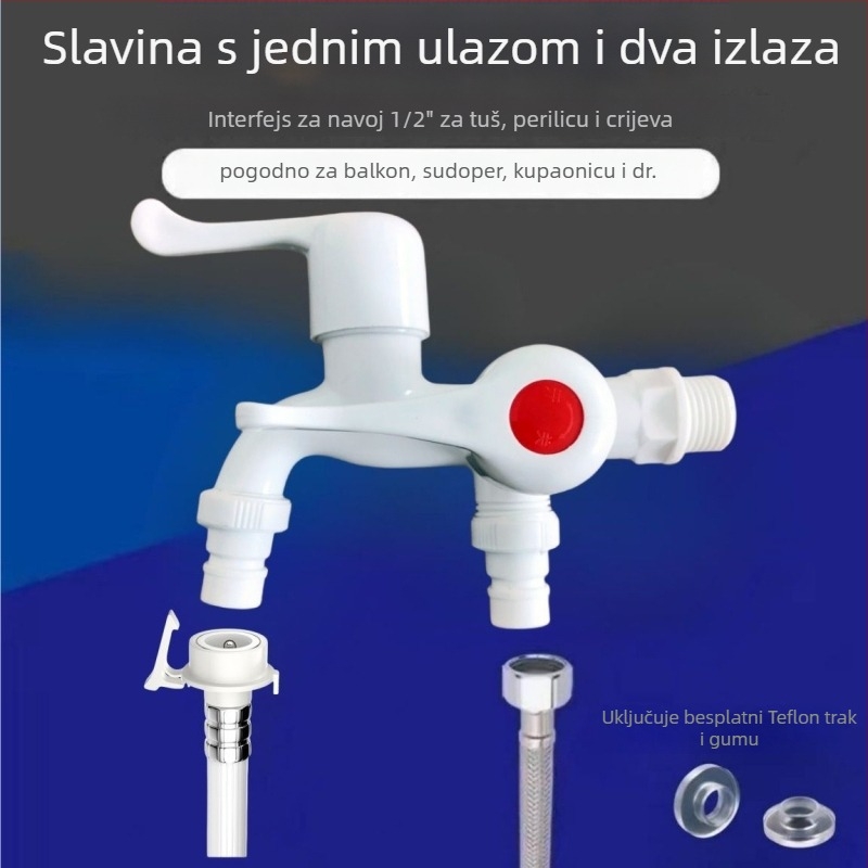 Razdjeljivač slavine 1→2, plastično tijelo, keramički disk ventila, CE certifikat, brušena završna obrada