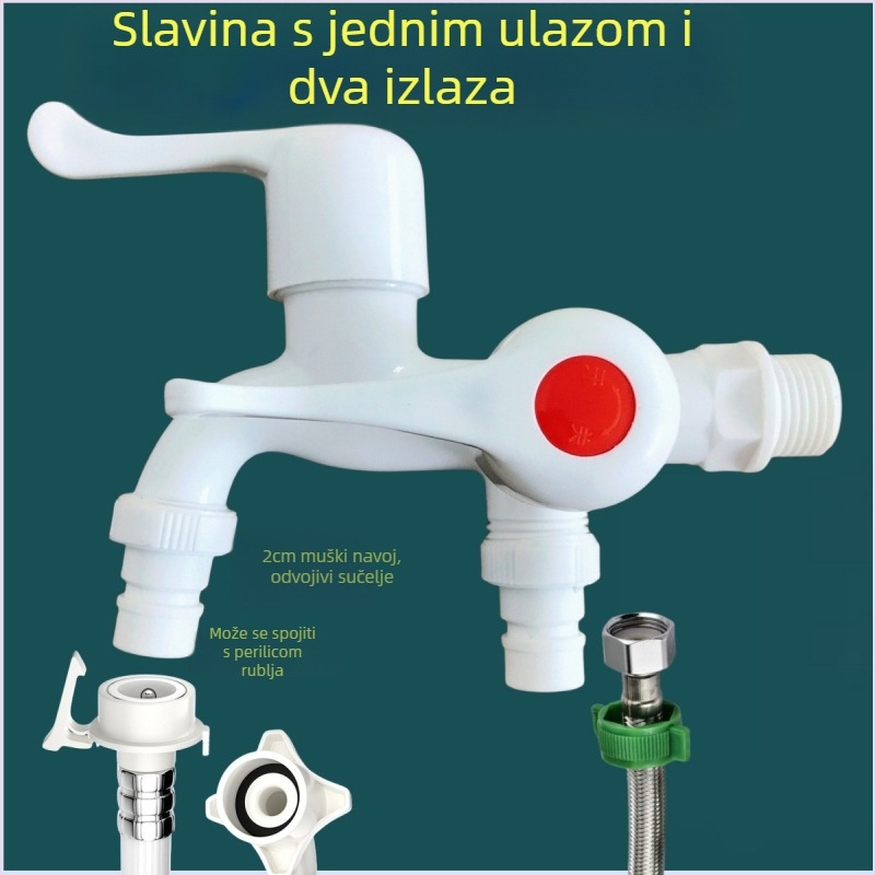 Razdjeljivač slavine 1→2, plastično tijelo, keramički disk ventila, CE certifikat, brušena završna obrada