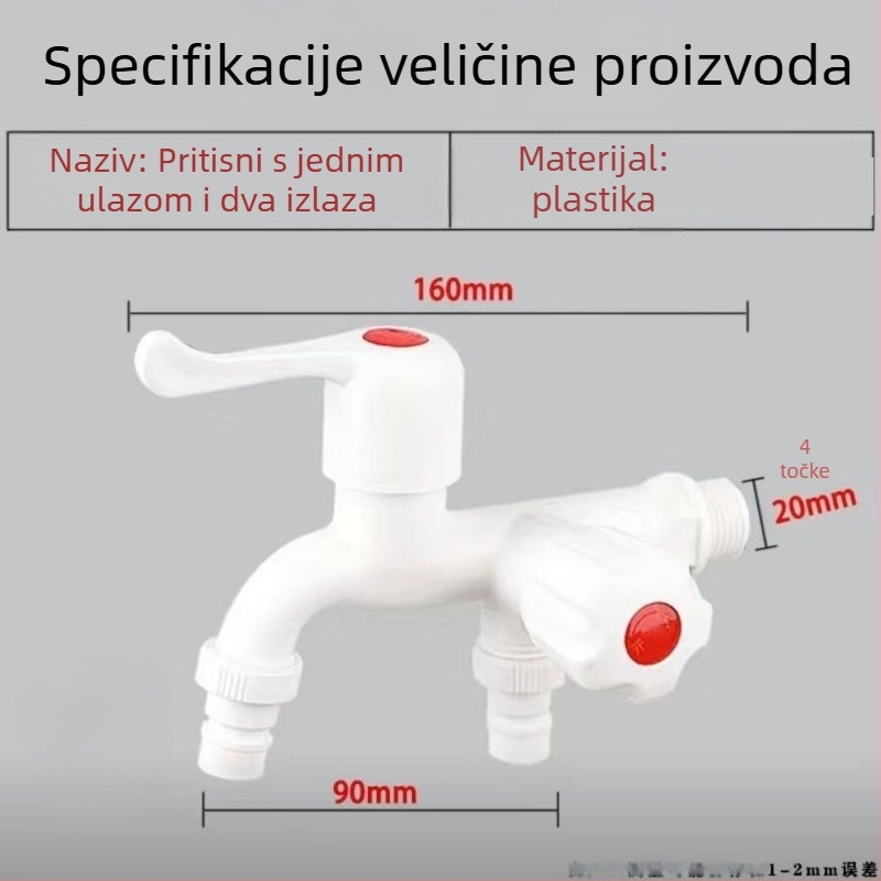 Razdjeljivač slavine 1→2, plastično tijelo, keramički disk ventila, CE certifikat, brušena završna obrada