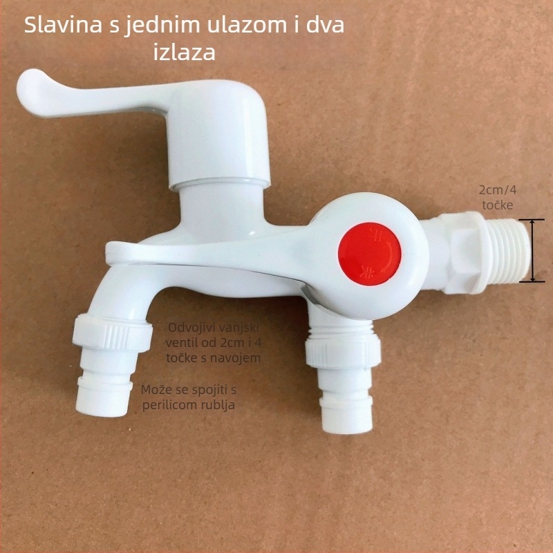 Razdjeljivač slavine 1→2, plastično tijelo, keramički disk ventila, CE certifikat, brušena završna obrada