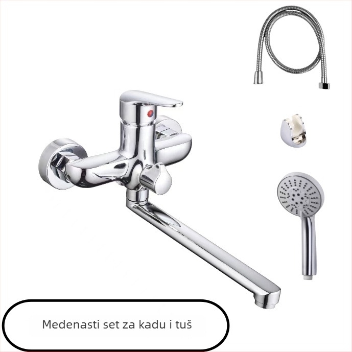 Set slavina za kadu s ručnim tušem, cinkova legura, ugradnja u zid, otvor s podizanjem, trostruka konstrukcija, moderni minimalistički stil