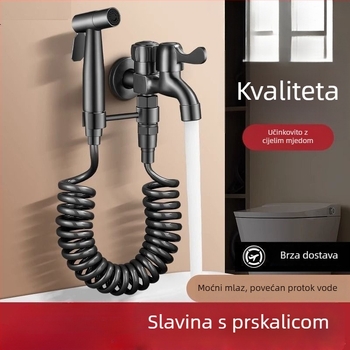 Kran za mop sudoper s pistolom za prskanje, višenamjenski dvodjelni, od nehrđajućeg čelika, kromirani premaz, keramički disk ventil, jednostrana konstrukcija
