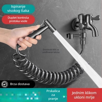 Kran za mop sudoper s pistolom za prskanje, višenamjenski dvodjelni, od nehrđajućeg čelika, kromirani premaz, keramički disk ventil, jednostrana konstrukcija