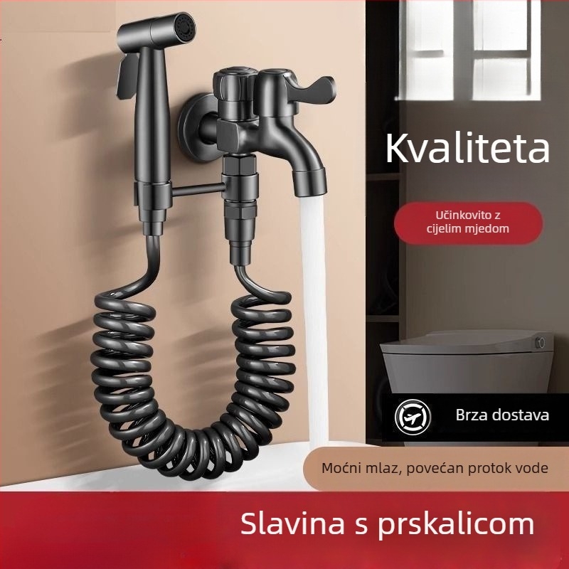 Kran za mop sudoper s pistolom za prskanje, višenamjenski dvodjelni, od nehrđajućeg čelika, kromirani premaz, keramički disk ventil, jednostrana konstrukcija