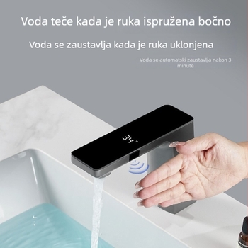 Senzorski slavina za umivaonik s dvostrukim režimom protoka i digitalnim prikazom temperature; tijelo od cinkove legure, keramički disk, model 1810, elektroplating završna obrada