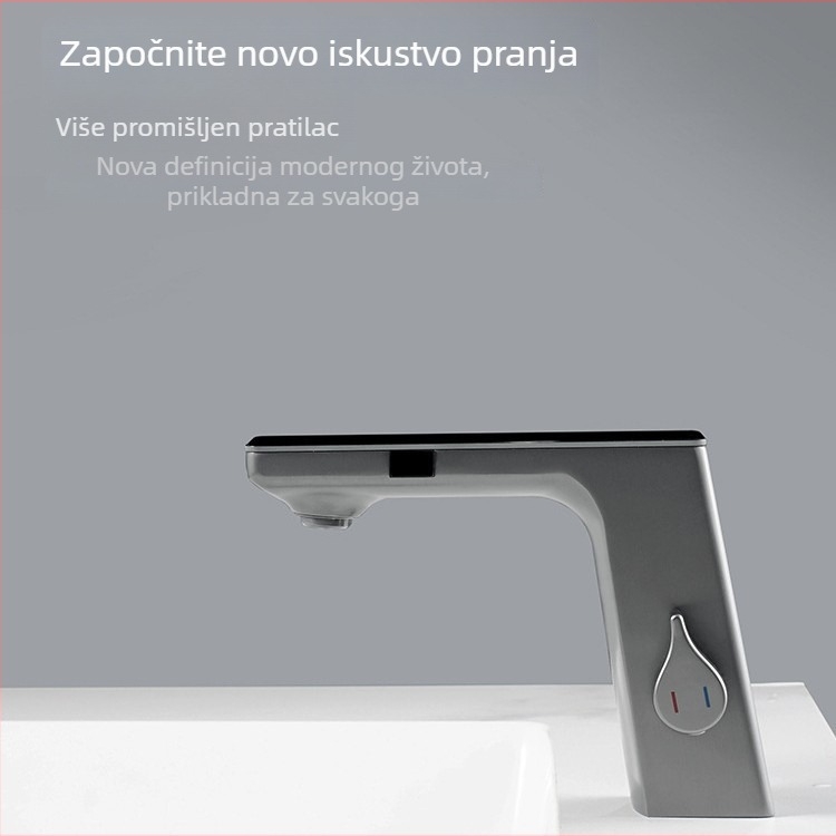 Senzorski slavina za umivaonik s dvostrukim režimom protoka i digitalnim prikazom temperature; tijelo od cinkove legure, keramički disk, model 1810, elektroplating završna obrada