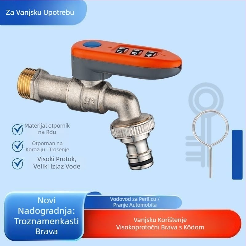 Bakreni vanjski vodovod s ključem za lozinku, ugradnja u zid, 20 mm sjedalo ventila, cijelo bakreno tijelo, brza spojka za perilicu