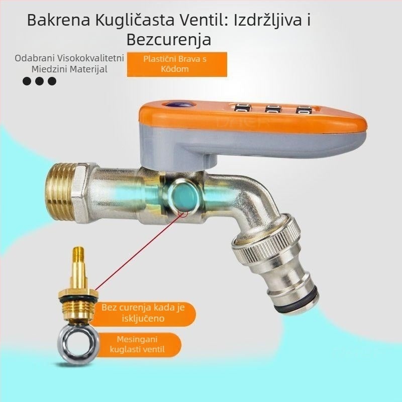 Bakreni vanjski vodovod s ključem za lozinku, ugradnja u zid, 20 mm sjedalo ventila, cijelo bakreno tijelo, brza spojka za perilicu