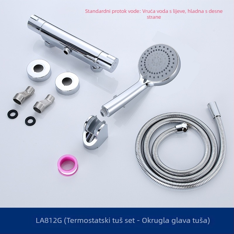 Ugrađeni bakreni termostatski set za kadu i tuš, model 812G, raspon temperature 0–80°C, brončano jezgro ventila