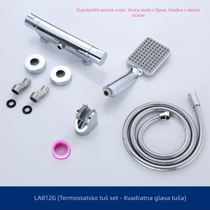 Ugrađeni bakreni termostatski set za kadu i tuš, model 812G, raspon temperature 0–80°C, brončano jezgro ventila